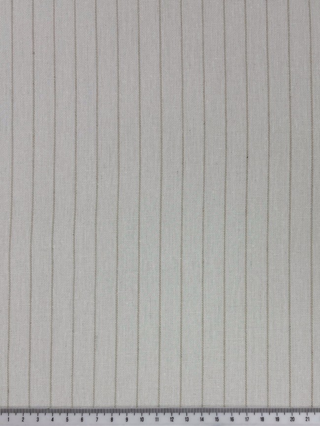 Beige Pin Stripes on Off White Linen Cotton Blend