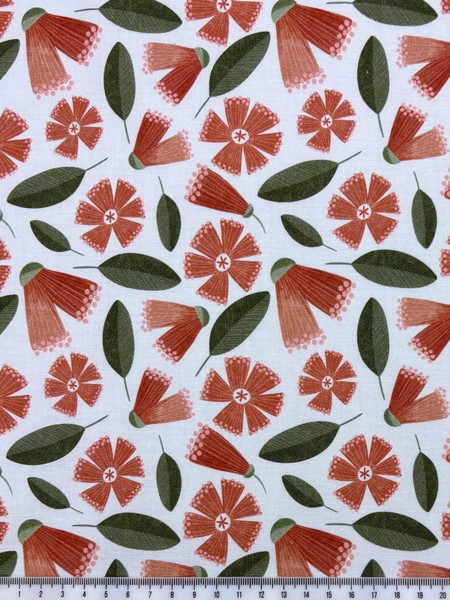 Pohutukawa flower & Leaf Printed Cotton