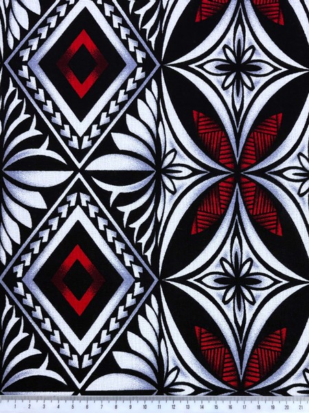 Red, White & Black Diamond Pacific Island Cotton Dobby