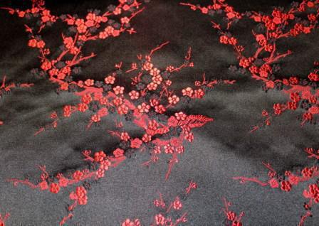 Gorgeous Black & Red Blossoms Brocade