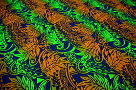 Orange & Lime Variegated Island Palms Cotton Dobby