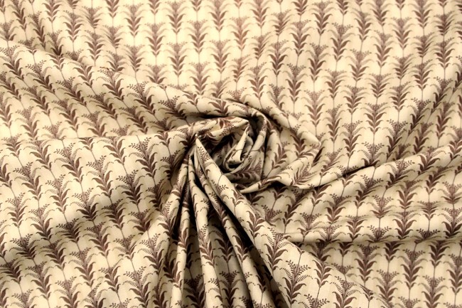Beige Sprigs on Striped Printed Cotton