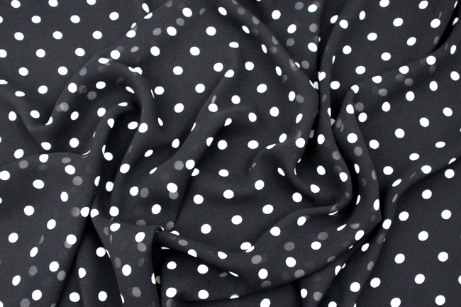 Black with Ivory Spots Printed Chiffon