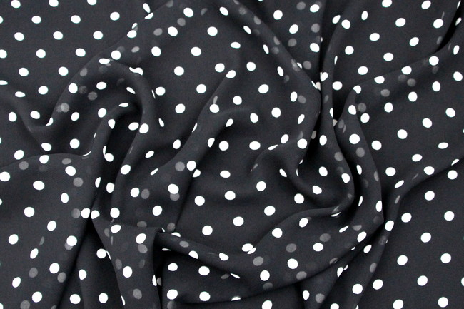 Black with Ivory Spots Printed Chiffon