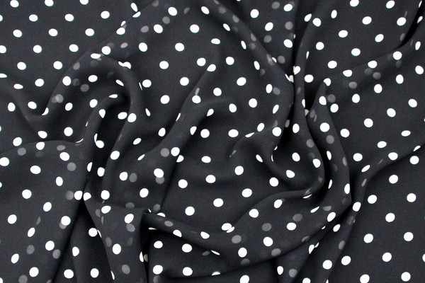 Black with Ivory Spots Printed Chiffon