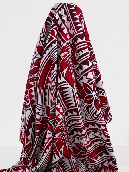 Red on White Frangipani Pacific Island Cotton Dobby