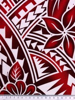 Red on White Frangipani Pacific Island Cotton Dobby