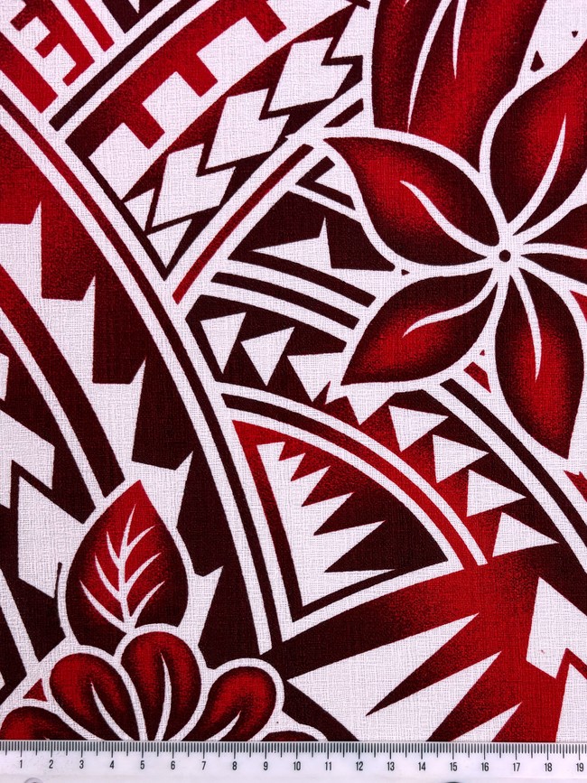Red on White Frangipani Pacific Island Cotton Dobby