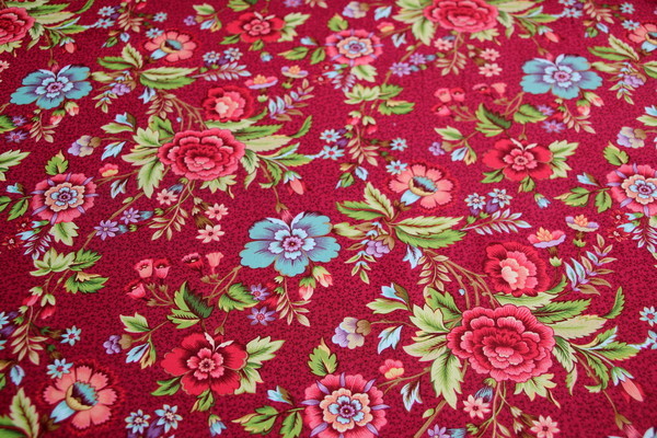 Vibrant Floral Print on Wine Cotton