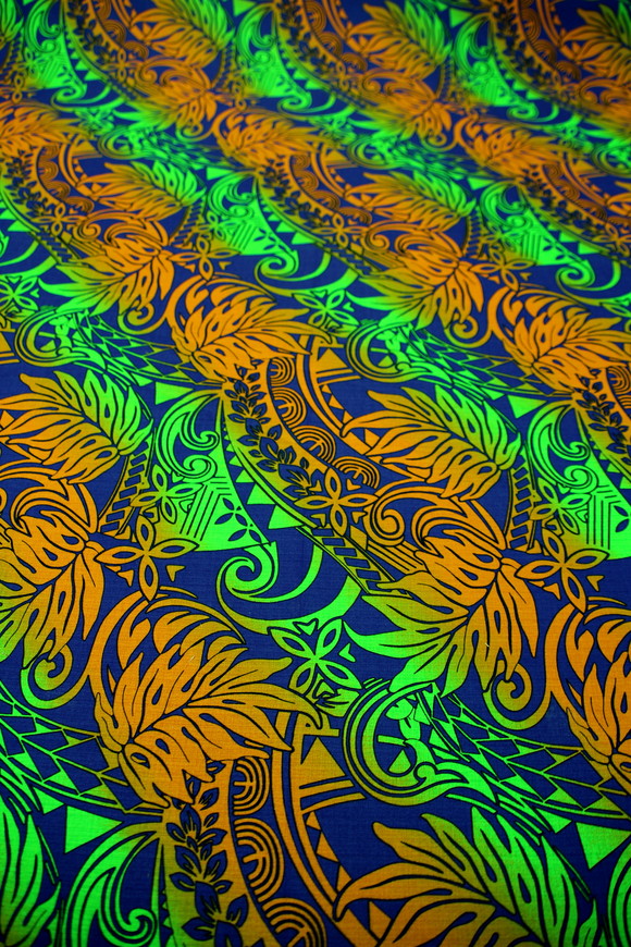 Orange & Lime Variegated Island Palms Cotton Dobby