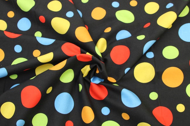 Colourful Dots on Black Background Premium Cotton