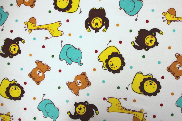 Baby Safari Animals on Printed Flannelette