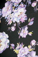 Purple Multi Floral on Black Printed Crinkled Chiffon