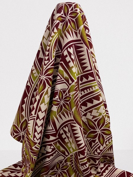 Rust & Chartreuse Frangipani Pacific Island Cotton Dobby