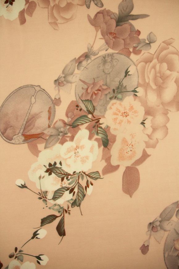 Hedgerow Blossoms on Pale Musk Pink Printed Stretch Satin