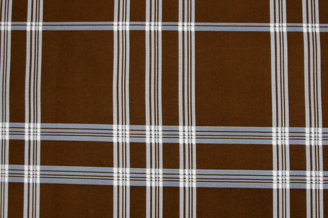 Blue Tartan Check on Brown Printed Cotton