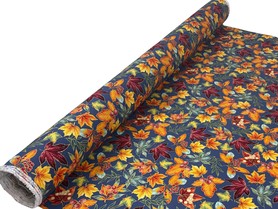 Foiled Autumn Leaves on Airforce Blue Printed Cotton