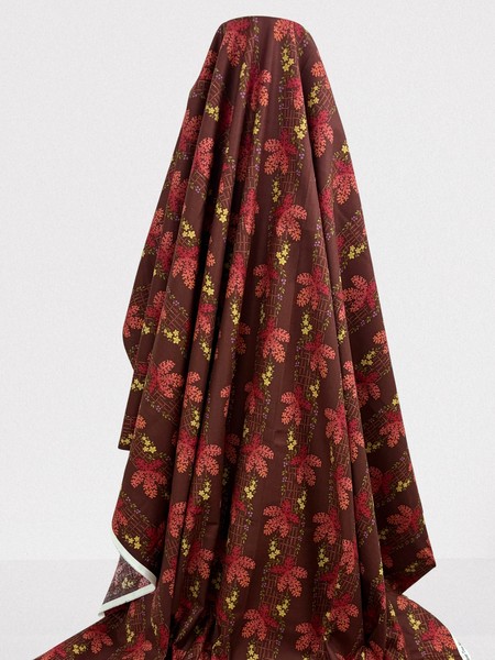 Burgundy Floral Tartan Printed Cotton
