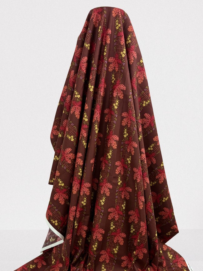 Burgundy Floral Tartan Printed Cotton