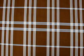 Pale Blue Tartan Check on Brown Printed Cotton