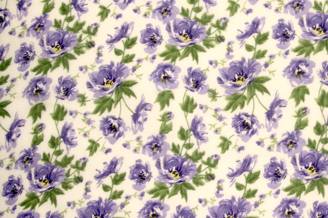 Old Fashioned Purple Roses on Off White Printed Chiffon