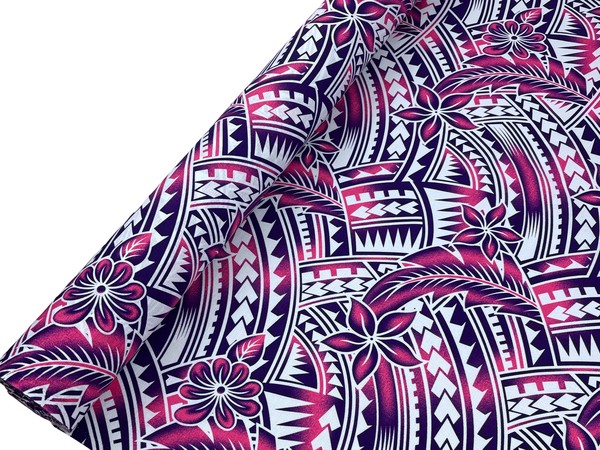 Pink & Purple Frangipani Pacific Island Cotton Dobby