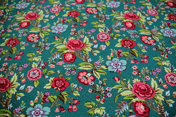 Vibrant Floral Print on Emerald Cotton