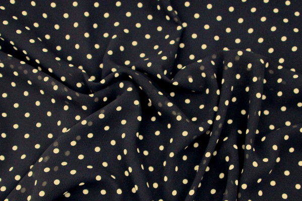 Dark Navy with Ivory Spots Printed Chiffon