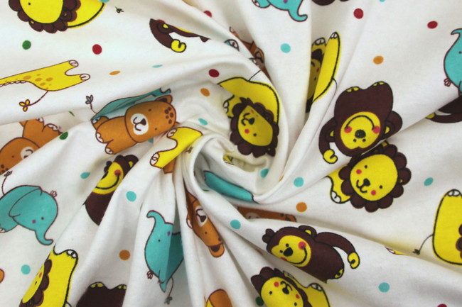 Baby Safari Animals on Printed Flannelette