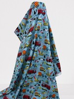 Trucks & Things on Blue Printed Cotton