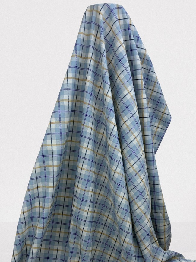 Pale Blue Tarten Check Polished Cotton