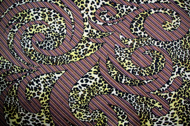 Flourishes on Leopard Printed Silky-Feel Polyester