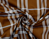 Blue Tartan Check on Brown Printed Cotton