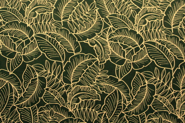Beige Outline Tropical Leaves on Dark Khaki Printed Rayon