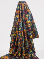 Foiled Autumn Leaves on Airforce Blue Printed Cotton
