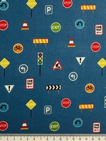 Traffic Signs on Blue Printed Cotton