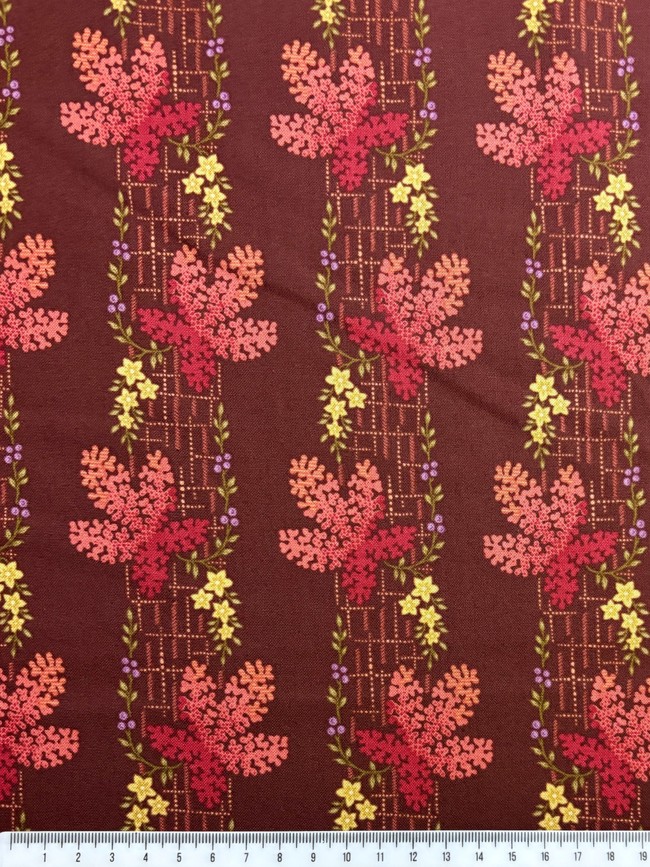 Burgundy Floral Tartan Printed Cotton