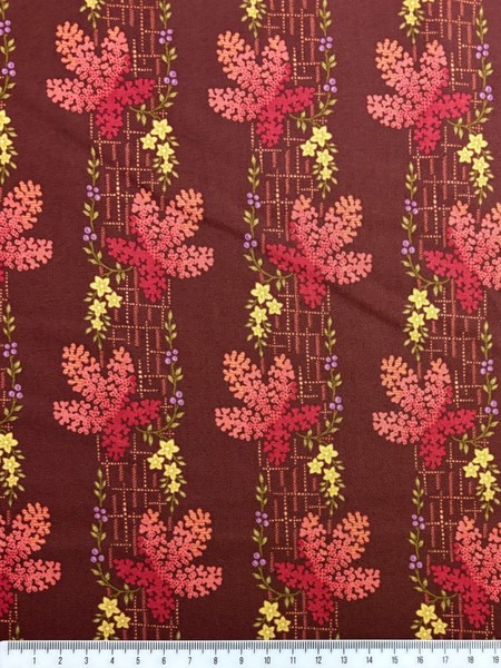 Burgundy Floral Tartan Printed Cotton