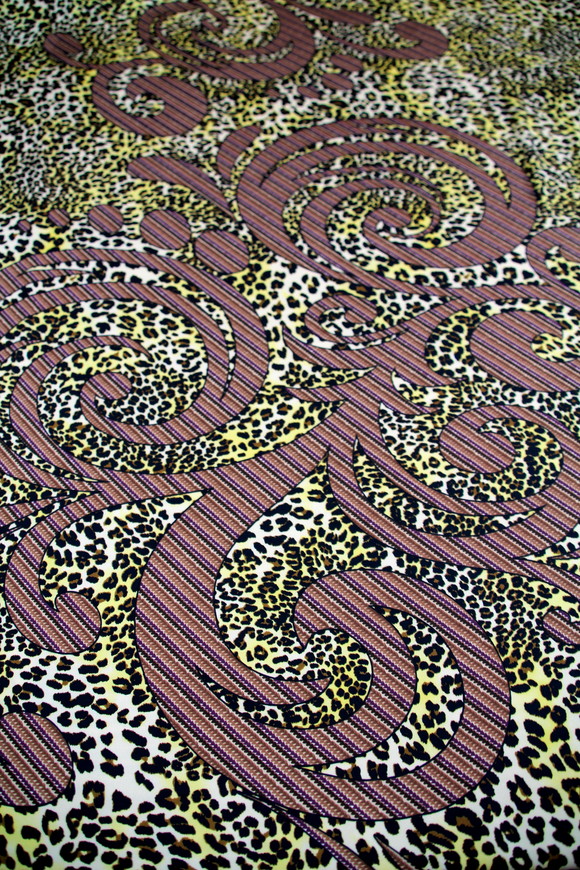 Flourishes on Leopard Printed Silky-Feel Polyester