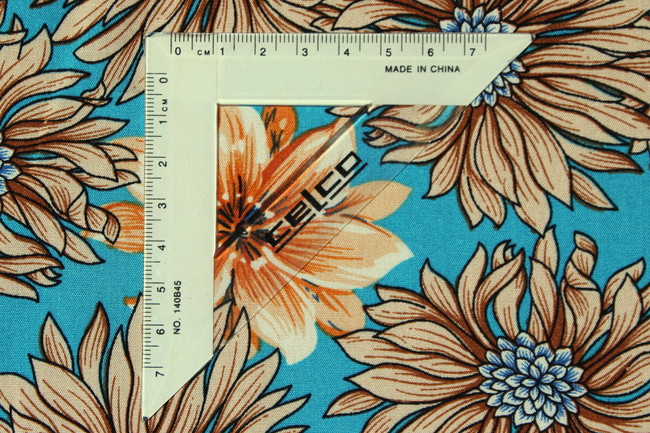Pretty Dahlia Print on Blue Rayon