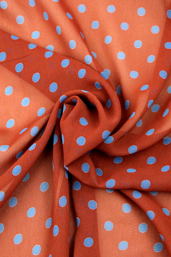 Deep Rust with Grey Spots Printed Chiffon