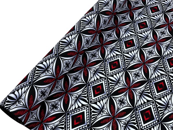 Red, White & Black Diamond Pacific Island Cotton Dobby