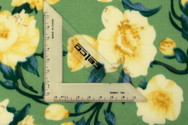 Muted Yellow Roses on Light Moss Green Printed Rayon