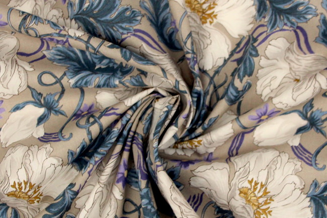 Pretty Floral on Light Taupe Printed Voile