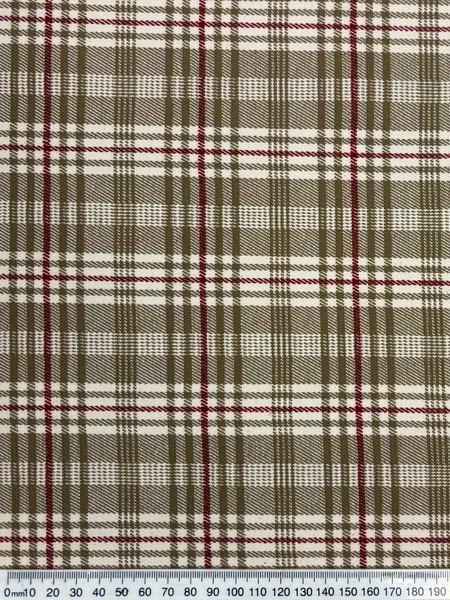 Dark Sandy Beige, Cream & Red Tartan Stretch Ponti de Roma