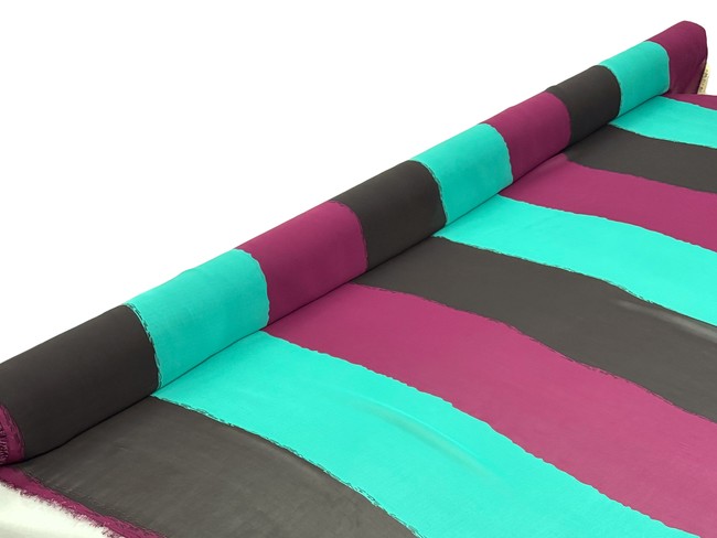 Chocolate, Mint & Burgundy Striped Chiffon