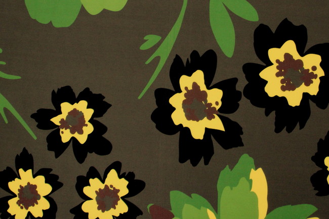 Big Green Floral on Charcoal Digital Printed Viscose/Rayon Blend