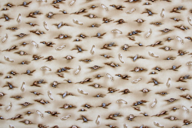 Landscapes Footprints & Shells In The Sand Printed Cotton