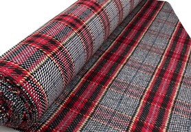 Red, Black & Multi Tones Houndstooth Plaid Wool Blend