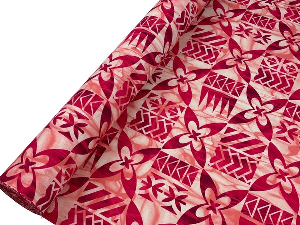 Pink & Red Tile Pacific Island Cotton Dobby